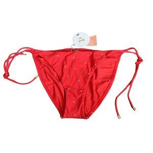 PG Swim Womens Large Embroidered Hearts Tie Bikini Bottom Red NEW